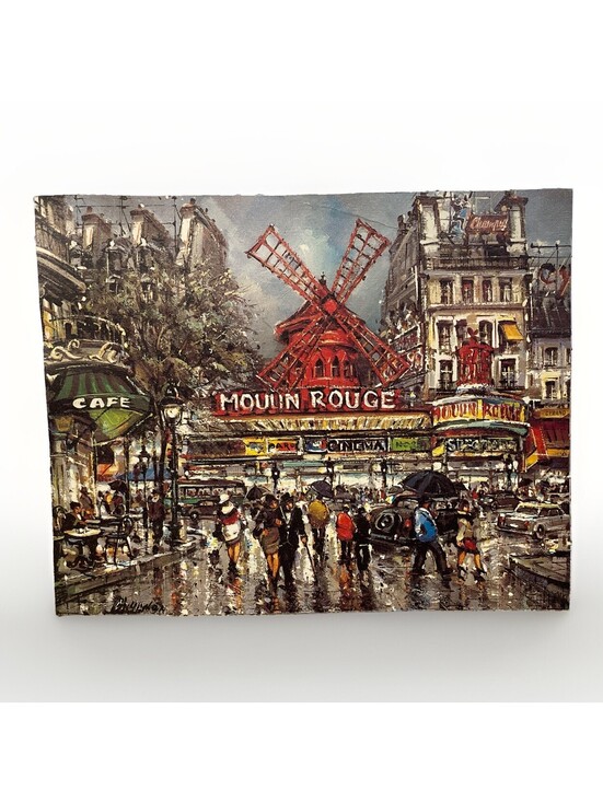 Other - Louis Moulin Rouge Paris French Cafe Street Scene Art Print Landscape 1980